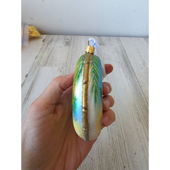 Hawaiian bird of paradise guitar coin glass ornament remember gold glitter Xmas - Picture 3 of 6